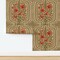 Retro Boho Floral Maximalist Large Scale Red Poppies Scarlet Tanager Songbird Warm Bohemian Eclectic Olive Green Custom Pre-pasted Wallpaper by Spoonflower Pre-Pasted Wallpaper 2FT Wide